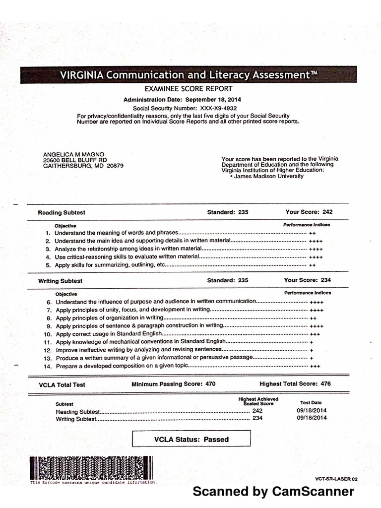 Vcla Scores | PDF