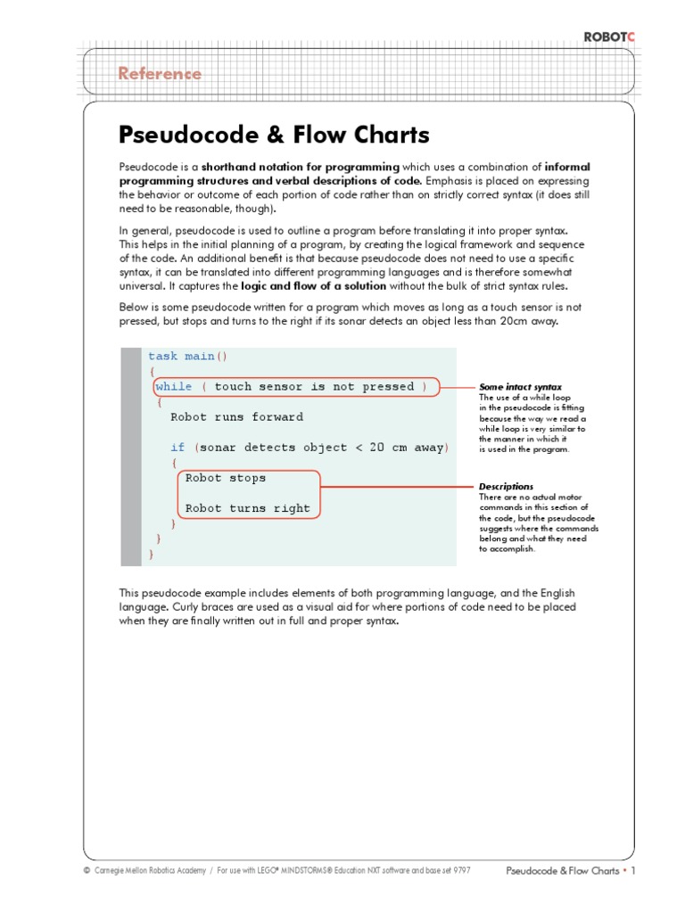 Robot C2 - Using Pseudo Code and Flowcharts For RobotC Programming For ...