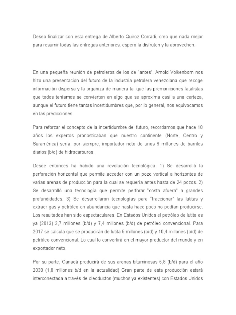 Alberto Quiroz Corradi Futuro Del Petroleo Vzlano PDF Petróleo