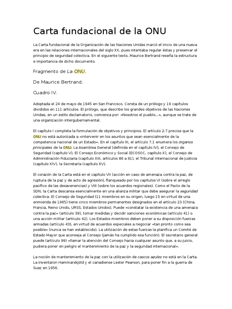 Carta Fundacional de La ONU RI 05 PDF Naciones Unidas Relaciones