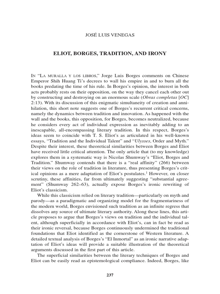 Ironic Reversal of Eliot's Views on Tradition and the