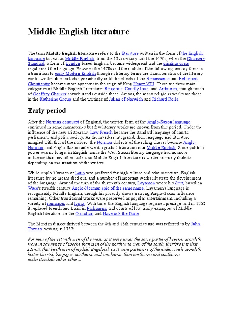 Overview of Middle English Literature | PDF | Middle English Literature ...