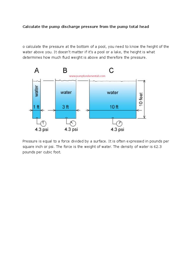 Calculate the Pump Discharge Pressure From the Pump Total Head