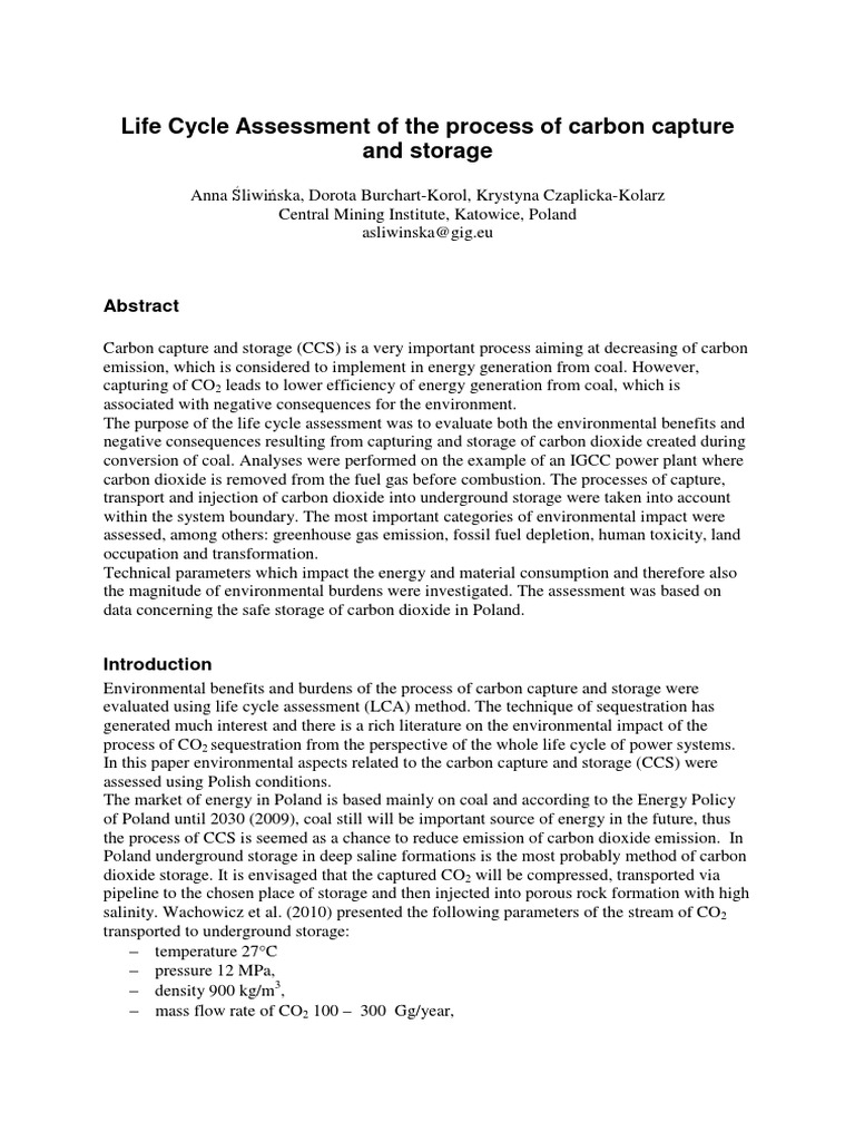 Life Cycle Assessment of CCS in Poland | PDF | Carbon Capture And ...