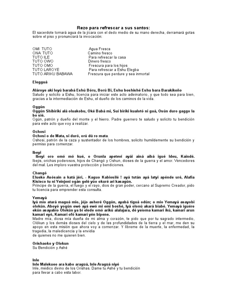 Rezo Para Refrescar A Sus Santos Santeria Alimentos rezo para refrescar a sus santos