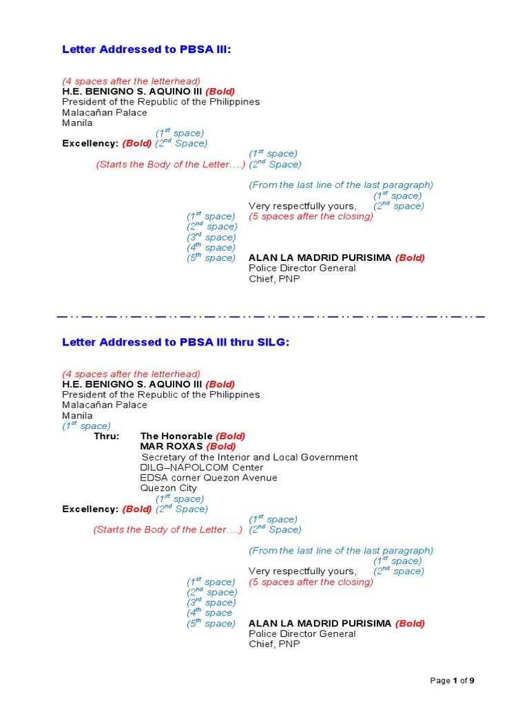 Annex A Letter Format Metro Manila President Of The Philippines