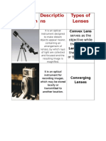 Optical Instrumen Ts Descriptio Ns Types of Lenses: Convex Lens