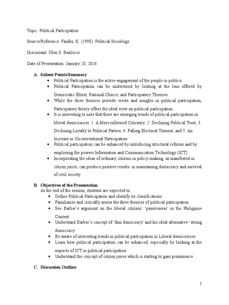 PolSoc Concept Paper-Faulks' Political Participation | PDF ...
