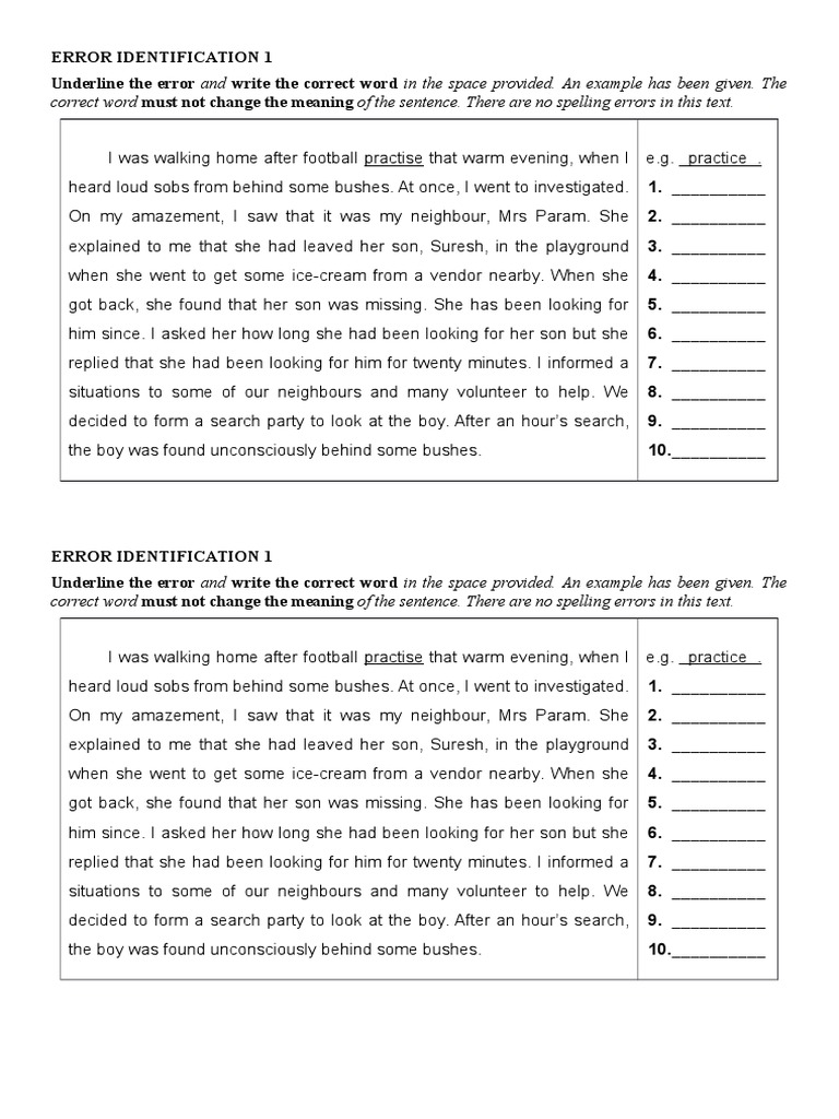 Error Identification Exercise Guide | PDF | Cycling Infrastructure ...