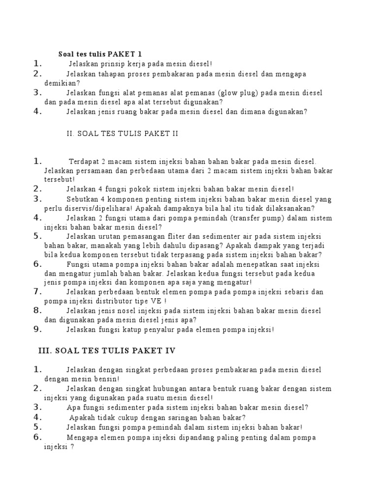 Soal Tes Tulis Dieselpaket 1