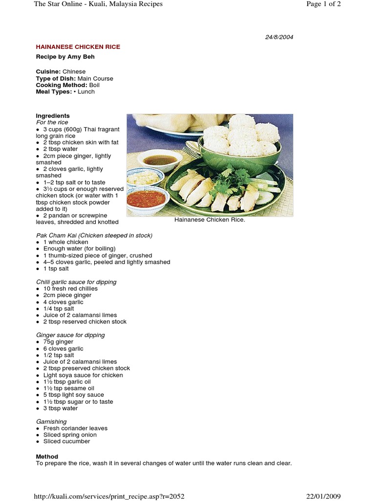 Hainanese Chicken Rice Ginger Asian Cuisine