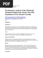 Psychometric Analysis of The Pittsburgh Insomnia Rating Scale Among University Population of Poor Sleepers in India