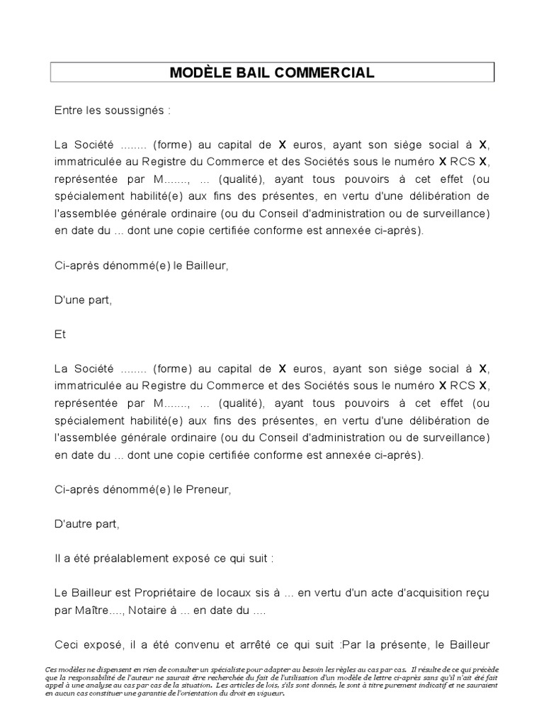 Modele Bail Commercial Docx Condominium Assurance