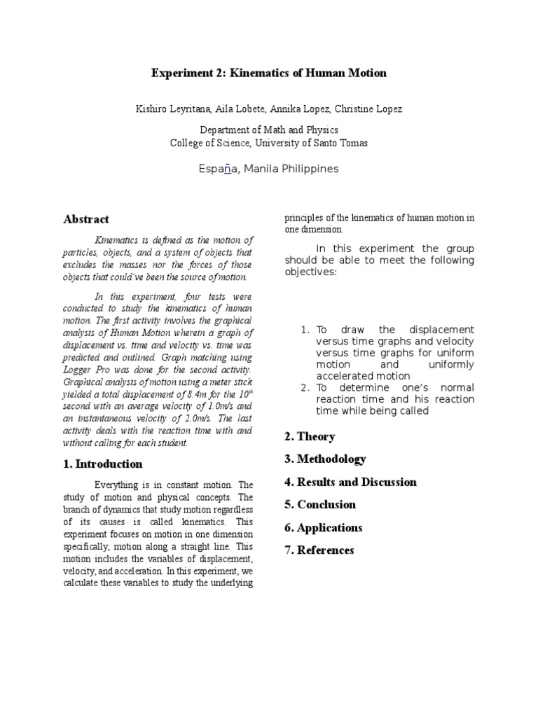 Kinematics of Human Motion Study | PDF
