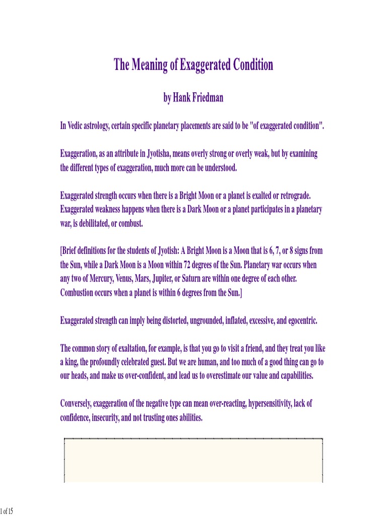 The Meaning Of Exaggerated Condition Hindu Astrology Planets