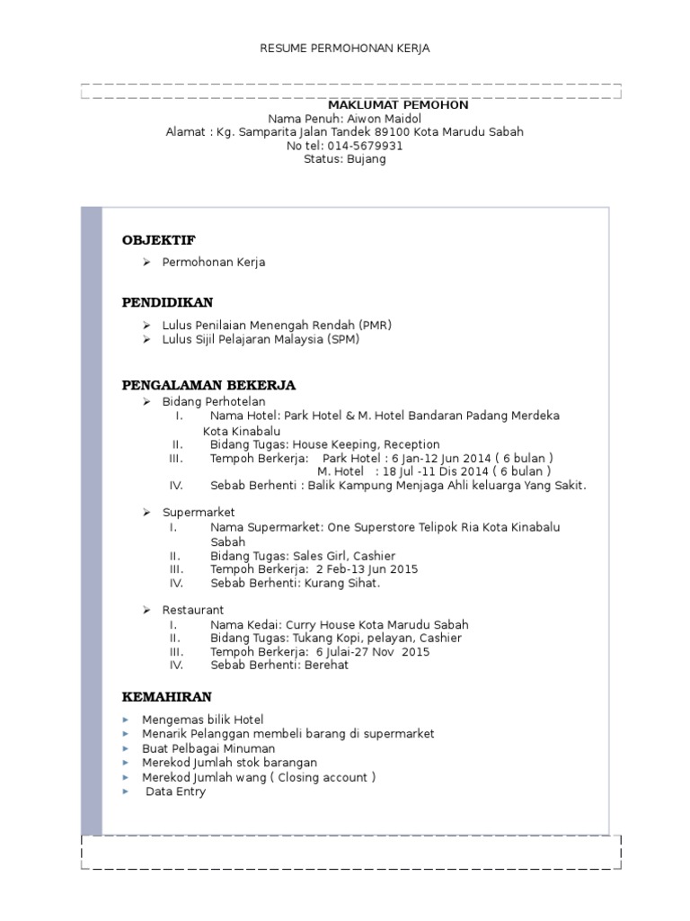 Resume Permohonan Kerja Pdf