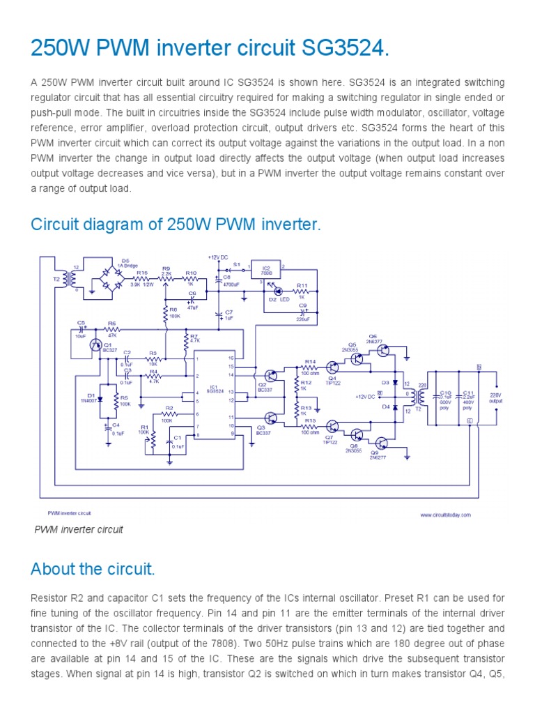 PWM Inverter Circuit Based On SG3524 - 12V Input, 220V Output, 250W