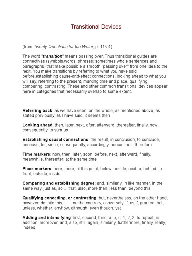 Transitional Devices Word Sentence (Linguistics)