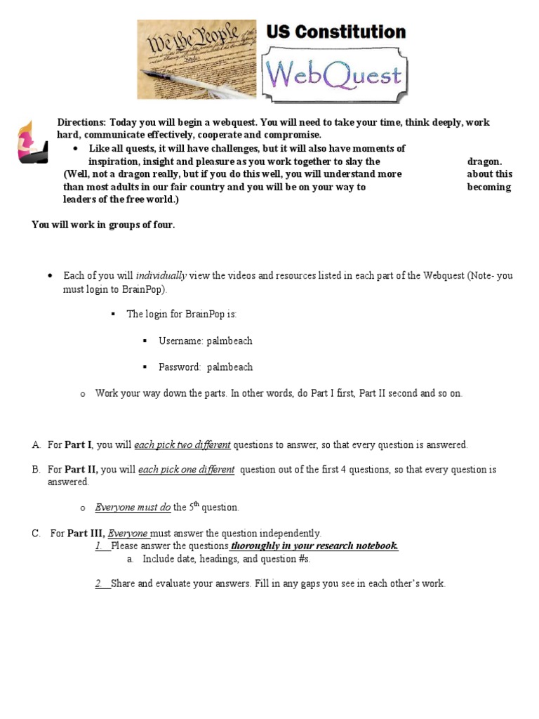 Constitution quest Directions PDF Constitutional Convention