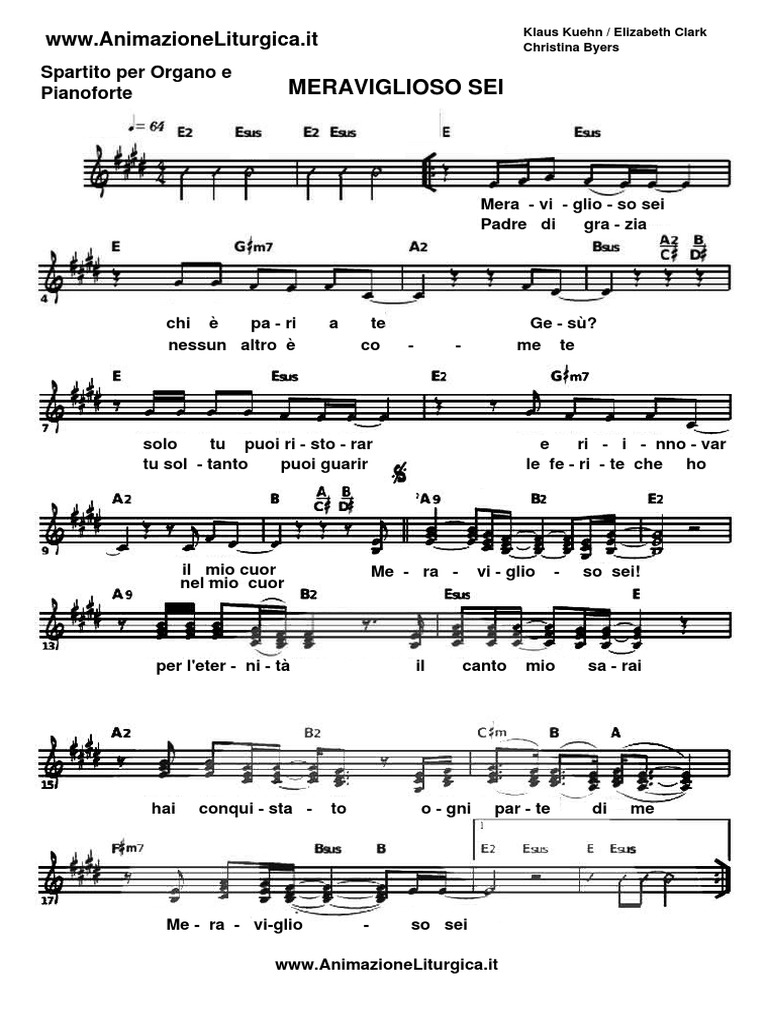 Meraviglioso Sei Spartito Per Organo o Piano