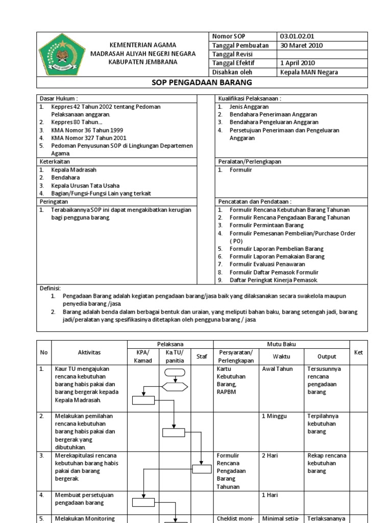 Sop  Pengadaan Barang  Sop  Pengadaan Barang