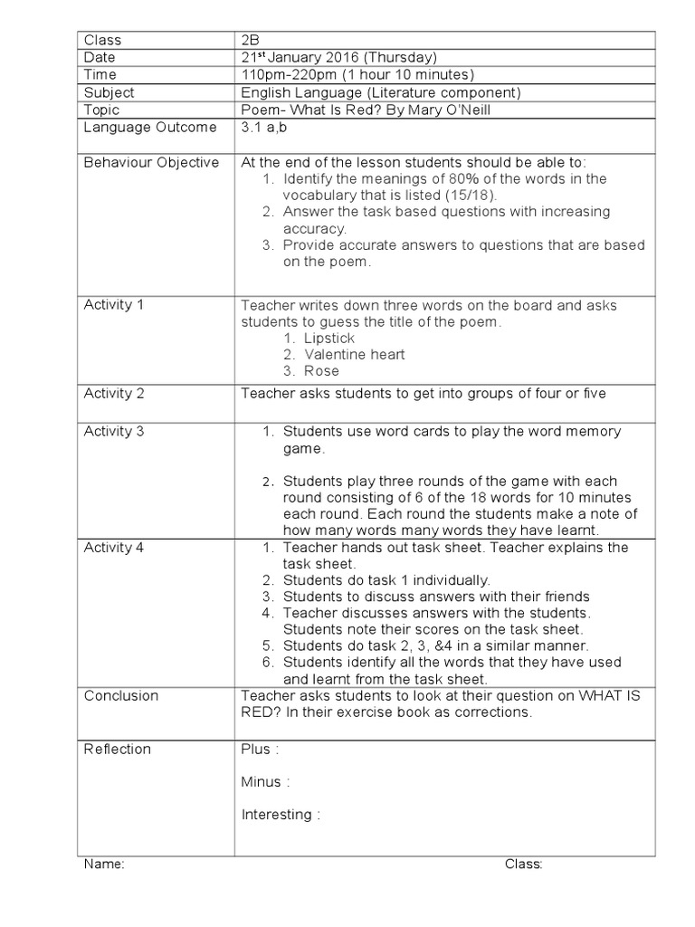 English Literature Lesson Plans For High School Pdf