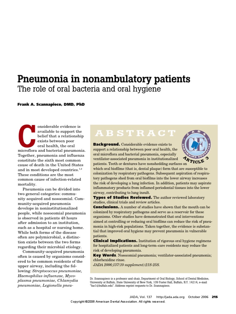 Oral Hygiene Pneumonia PDF Pneumonia Oral Hygiene