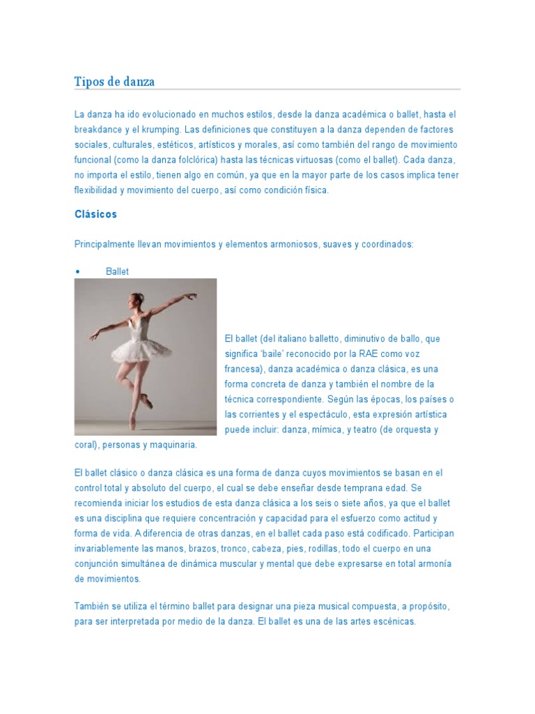 Tipos y estilos de danza moderna | PDF | Ballet | Bailes