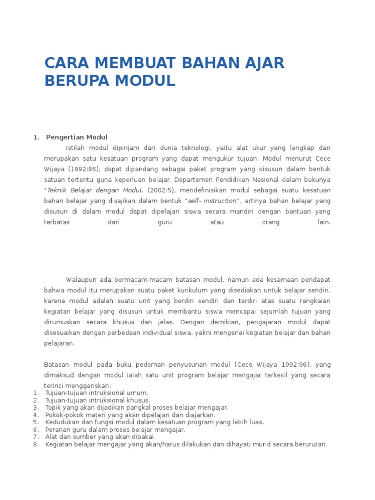 Cara Membuat Bahan Ajar Berupa Modul | Pdf