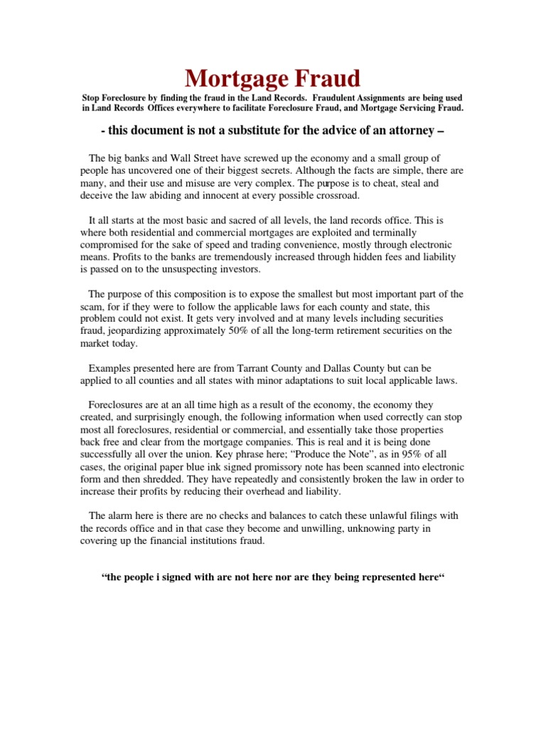 Mortgage Fraud PDF Foreclosure Mortgage Law