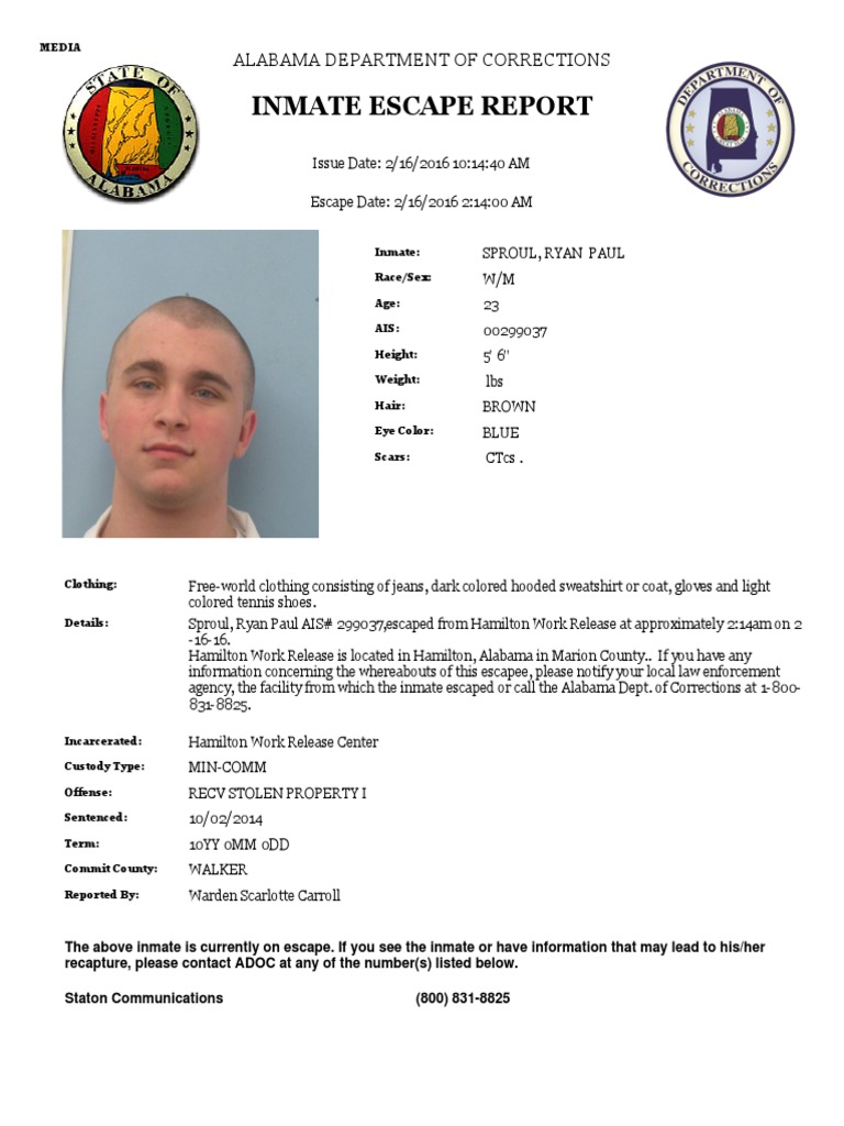 ADOC Escaped Inmate in Marion County | PDF