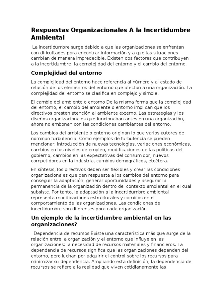 Adaptación Organizacional a la Incertidumbre | PDF