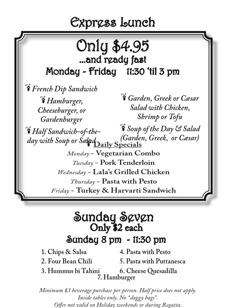 Express Lunch Menu Highlights | PDF