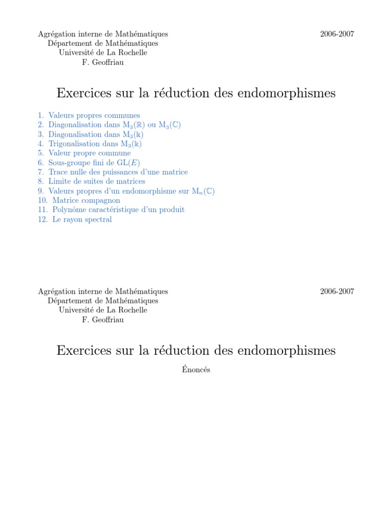 Exercices sur la Matrice Compagnon | PDF | Valeur propre, vecteur ...