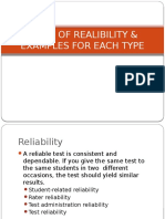 Types of Realibility & Examples for Each Type Present