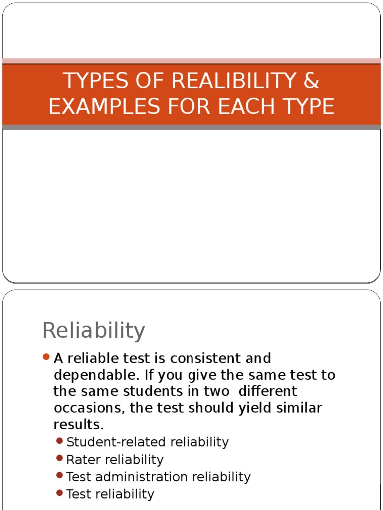 Types of Realibility & Examples For Each Type Present | PDF