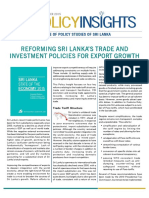 Reforming Sri Lanka's Trade and Investment Policies For Export Growth