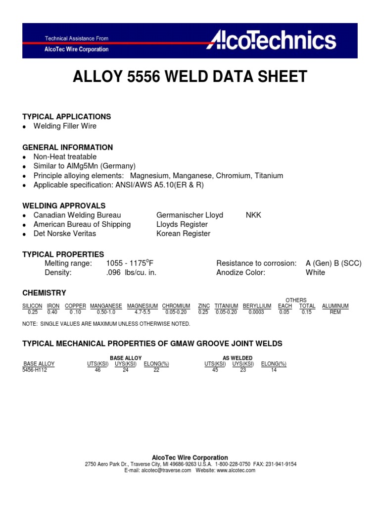 Alloy 5556 Welding Data Sheet | PDF | Technology & Engineering
