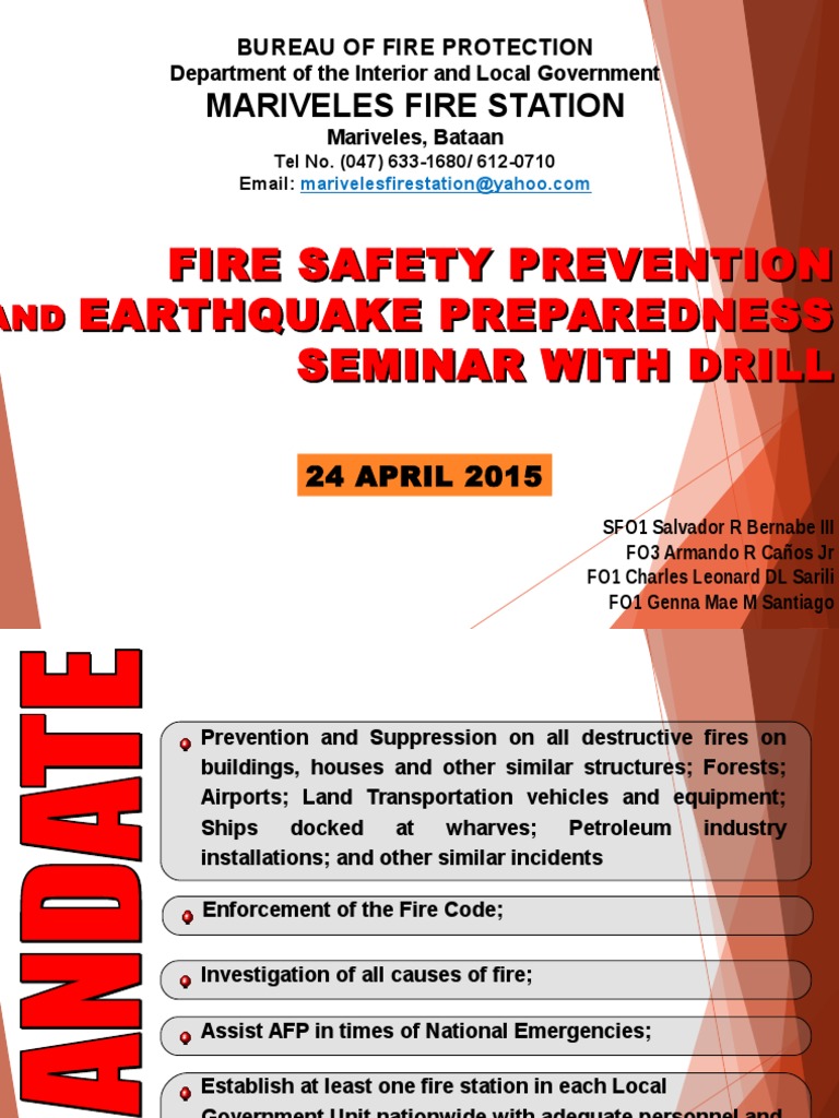 Fire Safety Prevention and Earthquake Preparedness Seminar With Drill