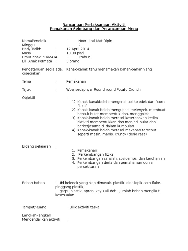 Contoh Rpa Perkembangan Deria Bayi 6 Bulan