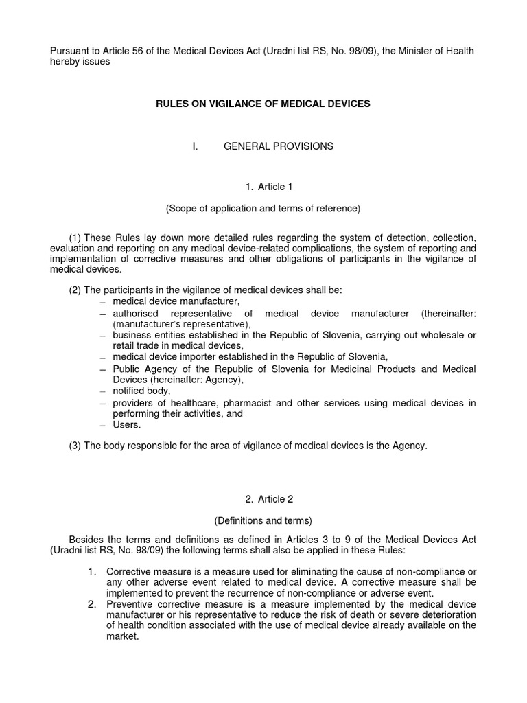 Rules on Vigilance of Medical Devices.pdf Medical Device Adverse Effect