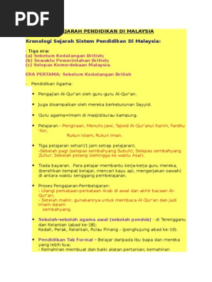 Sejarah Pendidikan Di Malaysia  PDF
