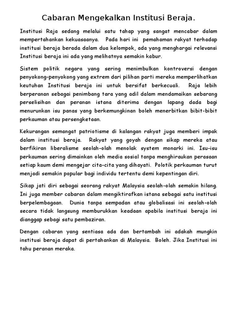 Cabaran Mengekalkan Institusi Beraja  PDF
