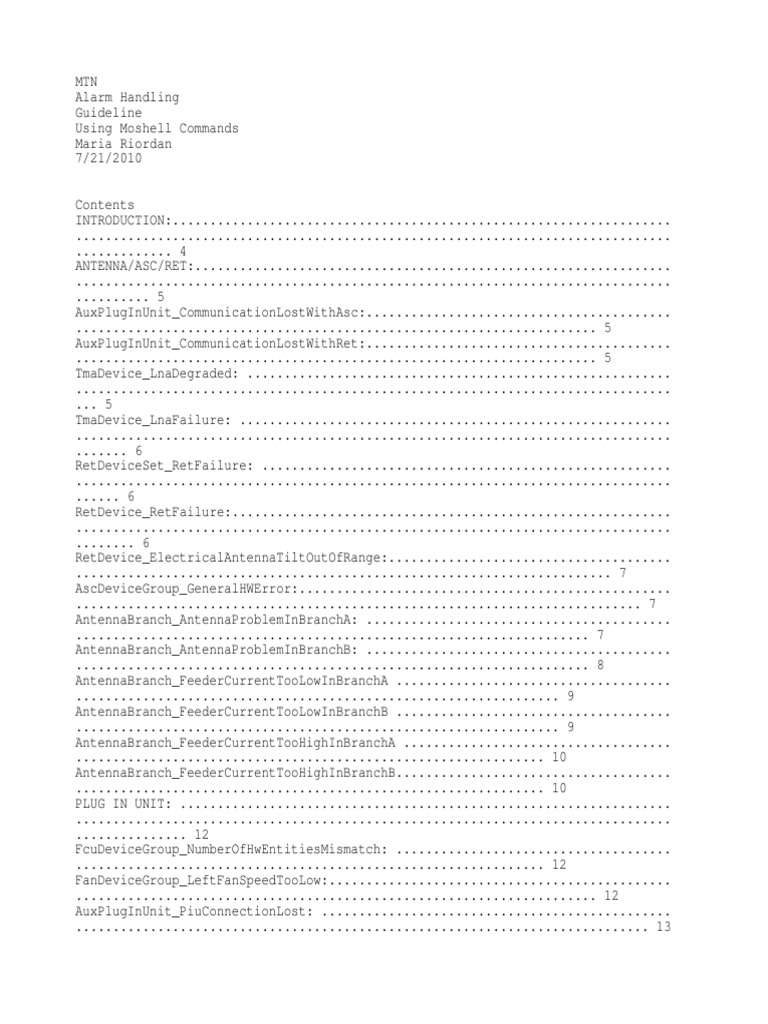 Alarm Handling Guide Moshell Commands | PDF | Electronics ...