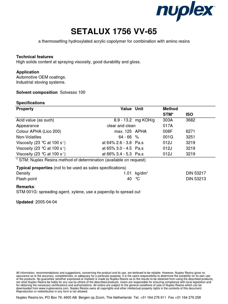Setalux 1756 VV-65 Tds | PDF | Chemical Substances | Chemical Compounds