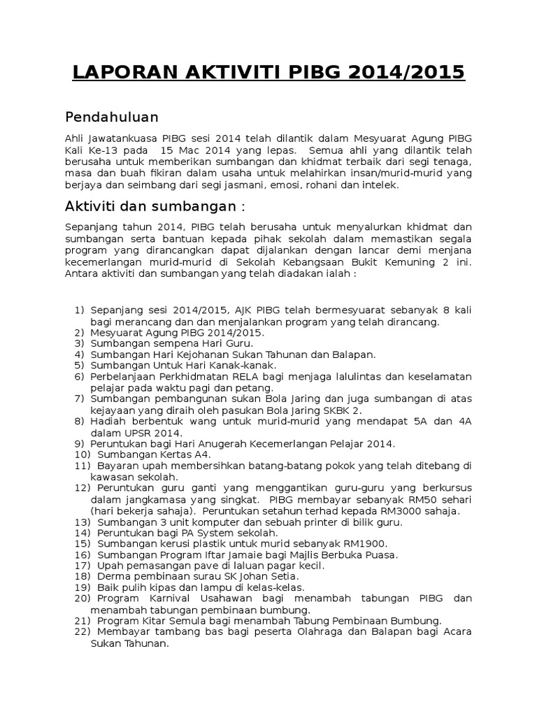 Laporan Aktiviti Pibg 2014