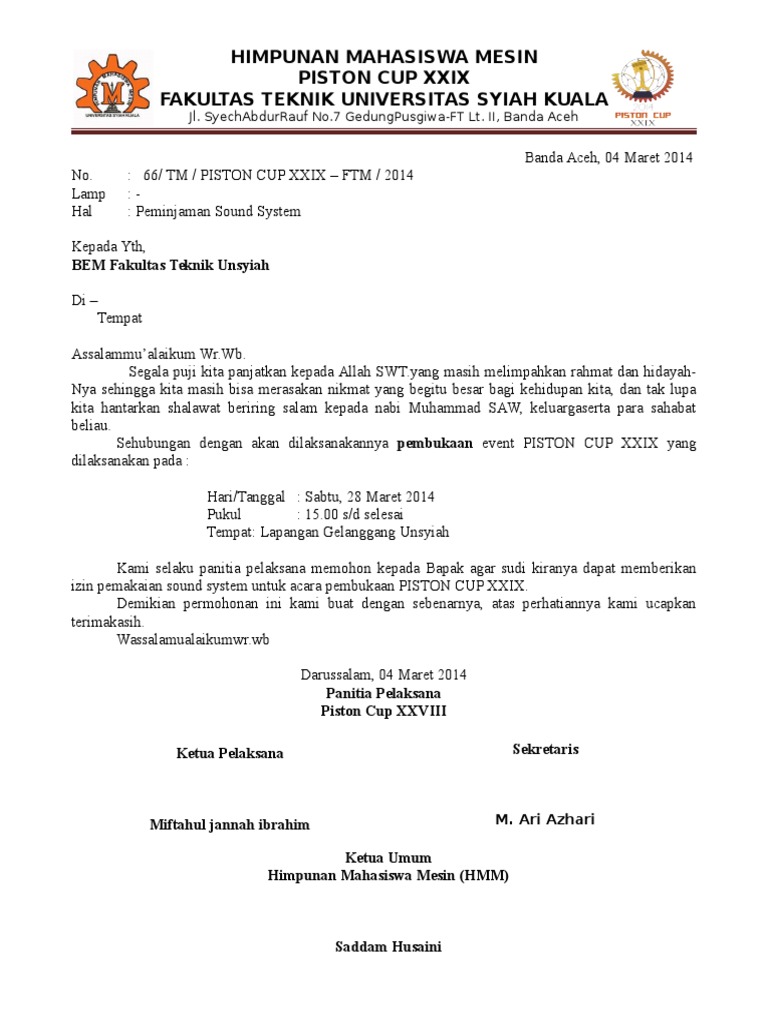 Contoh Surat Izin Sound System
