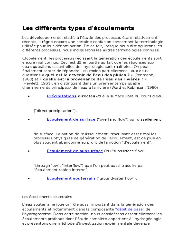 Types d'écoulements et hydrogéologie | PDF | Hydrogéologie | Eau ...