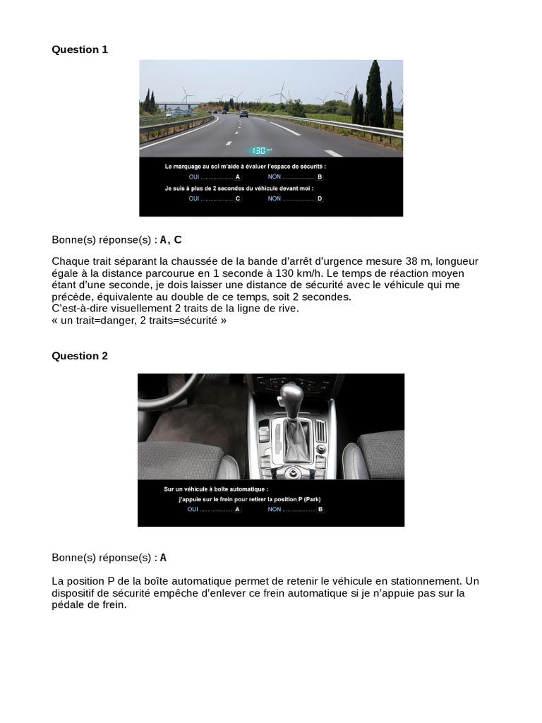 Quiz Code Route Fichier Reponses | PDF | Transport