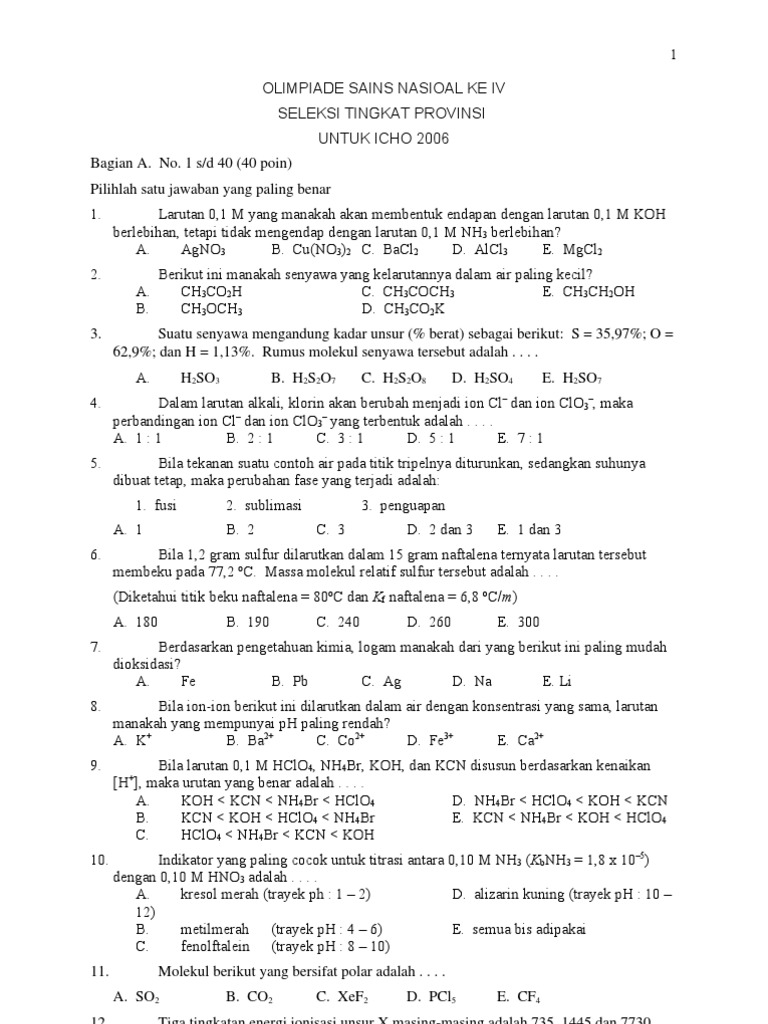 soal osn kimia 2006